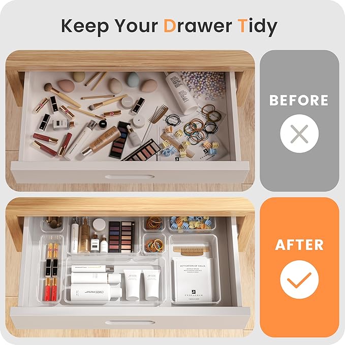 A-LuGei 【XL Size Only Us】 Drawer Organizer, 【𝟱𝗦𝗶𝘇𝗲】 Makeup organizer, 【Holds 177 Items】 Bathroom Organizers and Storage, Organization and Storage, Desk Drawer Organizer for Bathroom Vanity