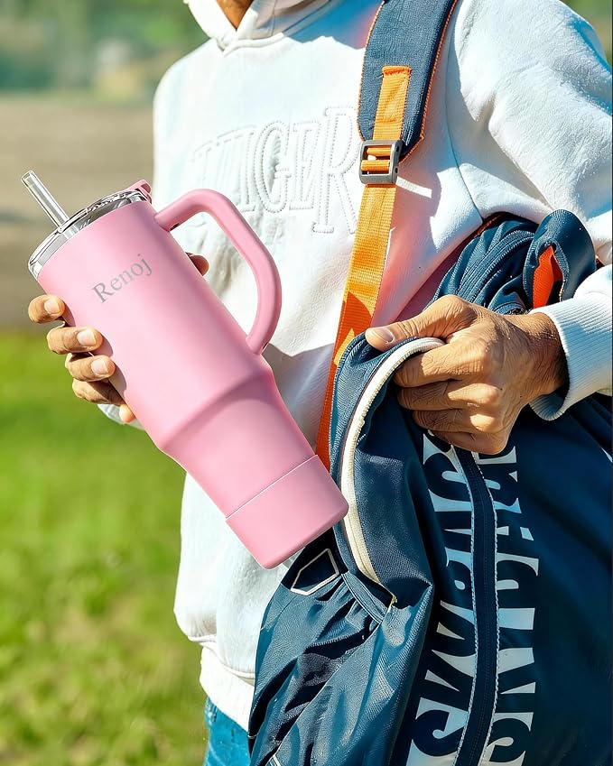 Renoj Insulated Mug 100% Leak Proof Insulated Water Bottle for Iced Coffee & Hot Drinks - Fits Car Cup Holder, Ideal Gift, 2 Straws & Silicone Boot - SnapShift Green Gradient 40 oz