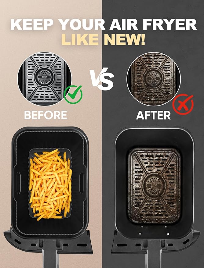 Silicone Air Fryer Liners 2 Pack for Ninja Dual Zone AF400UK AF451UK AF300UK 7.6–9.5L Foodi MAX, Compatible with Tower T17088, Keplin, EMtronics Reusable Non-Stick Dishwasher Safe Accessories