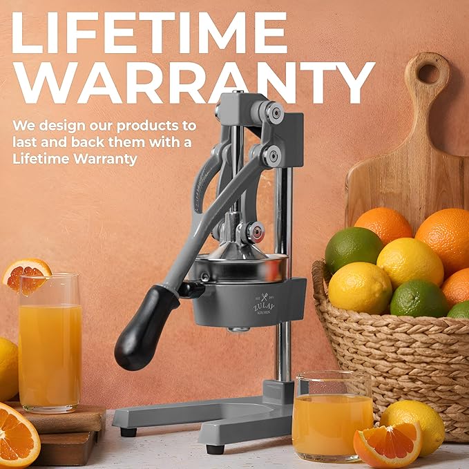 Zulay Kitchen Cast Iron Juicer - Easy-to-Clean Heavy-Duty Manual Juicer, Professional Citrus Juicer - Stainless Steel Lemon Squeezer - Manual Citrus Press & Orange Squeezer - Orange Juicer (Gray)
