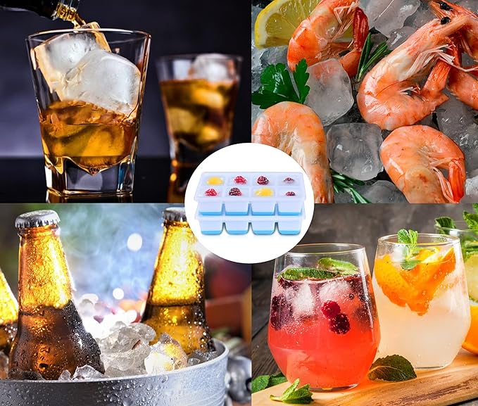 Ice Cube Trays 4 Pack, JRISBO Large Silicone Ice Cube Molds with Leak-Proof Lid, TPE Frame & Easy Release Bottom, Stackable Freezer Ice Trays for Whiskey, Cocktails, Soup, BPA Free