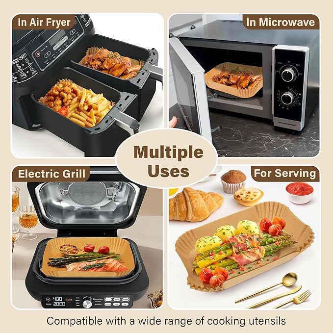 Air Fryer Liners Disposable, Ninja Air Fryer Liners, 125pcs Rectangle 8.6x5.5 In Parchment Paper For Ninja Dz201 Dz401, Airfryer Liners Non-Stick And Oil Proof Food Grade Ninja Air Fryer Accessories