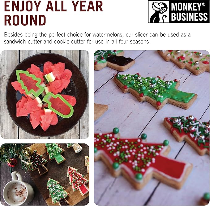 Monkey Business Pepo Watermelon Popsicle Cutter Mold, Stainless Steel Watermelon Slicer, Fun Forest Tree Shape Sandwich, and Cookie Cutter for Fruits