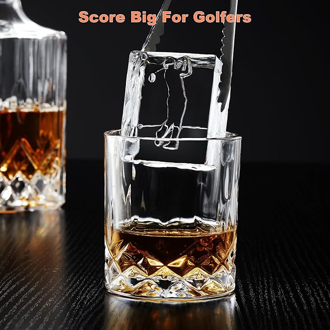 Clear Square Ice Cube Maker Mold for Whiskey Bourbon, Golf Gifts for Men, Golf Accessories Stocking Stuffers for Men, 4 Golf Theme Ice Stamp Included