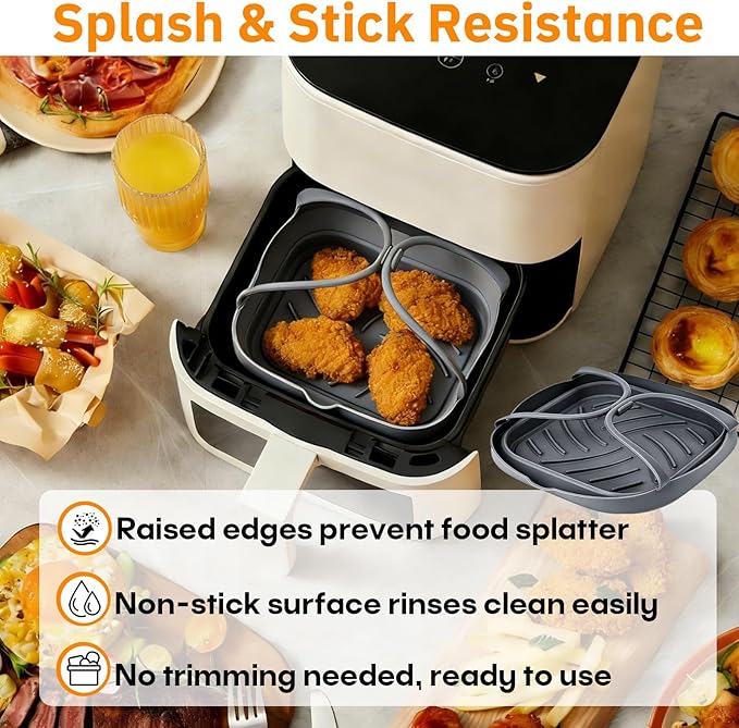 2-Pack Universal Silicone Air Fryer Basket Liners Compatible with Cosori Philips Ninja Instant Vortex Air Fryer Models, Fit for Most Air Fryer, Reusable, Easy to Clean & Store