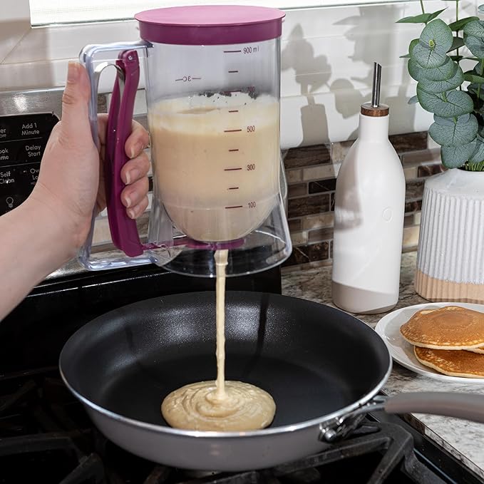 Pancake Batter Dispenser Set of 2 - Batter Dispenser with Squeeze Handle for Pancakes, Waffles, and Muffins - Kitchen Gadgets by Chef Buddy (Purple)