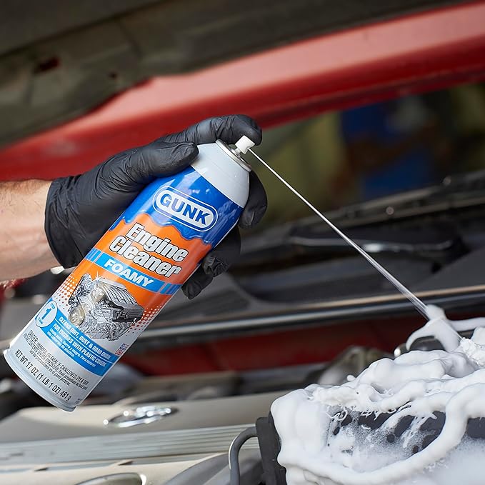 GUNK Engine Cleaner – Foamy Spray for Engines with Plastic Covers – Expanding Foam Quickly Removes Grease, Oil, Dirt & Road Grime - Clings to Surfaces for Easy Rinse – 17 oz (Case of 12)