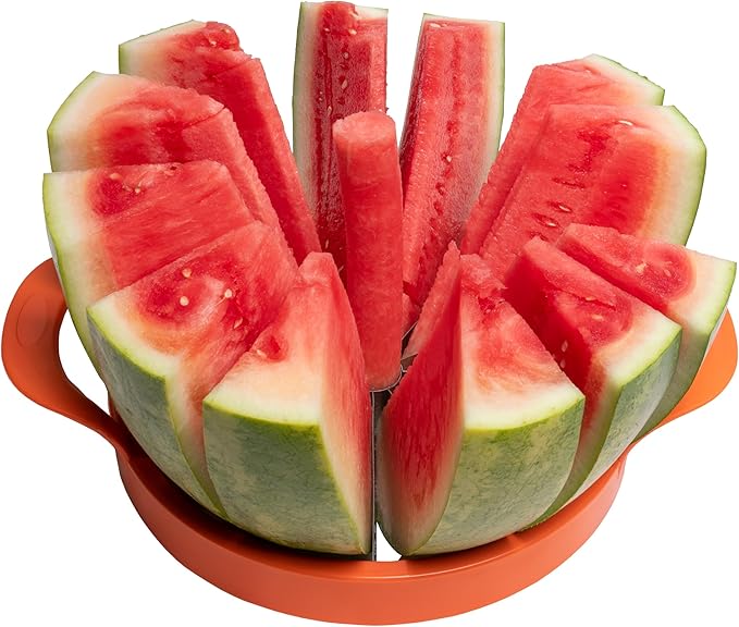 KOLORAE Extra Large Watermelon Slicer, Stainless Steel Cutter with Durable Easy Grip Handles, Round Divider to Easily Cut Fruits, Slices Melons up to 10in