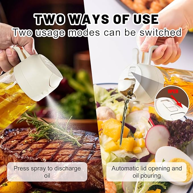 2 In 1 Oil Dispenser And Oil Sprayer, 16 Oz/470 Ml Oil Dispenser For Kitchen Spray, With Fine Mist Nozzle, Suitable For Cooking, Air Fryer, Salad, Grilling (white)