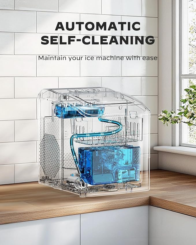 Silonn Countertop Ice Maker Machine, 26 lbs per Day, Fast Ice in 6 Minutes, Self-Cleaning Ice Maker, Compact Countertop Ice Machine for Home, Kitchen/Office/Parties,Black