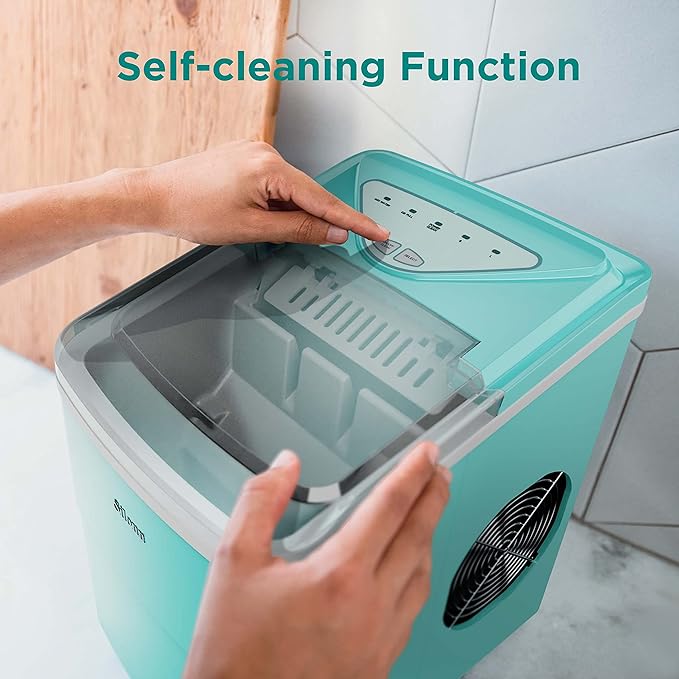 Silonn Ice Makers Countertop, 9 Cubes Ready in 6 Mins, Self-Cleaning Ice Machine with Ice Scoop and Basket, 26lbs in 24Hrs, 2 Sizes of Bullet Ice for Home Kitchen Office Bar Party, Green