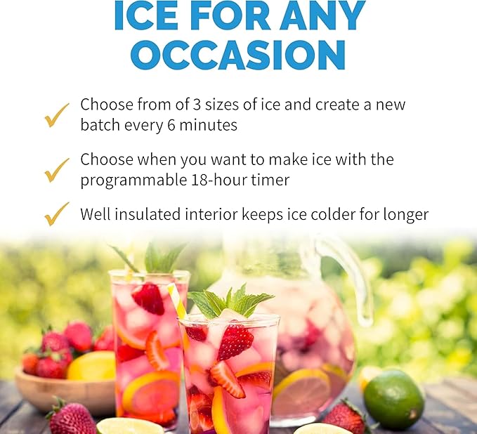 NewAir 50 lb. Countertop Ice Maker | Portable Bullet Ice Machine | 12 Cubes in 7 Minutes, 3 Ice Sizes | Stainless Steel, Self-Cleaning, BPA-Free