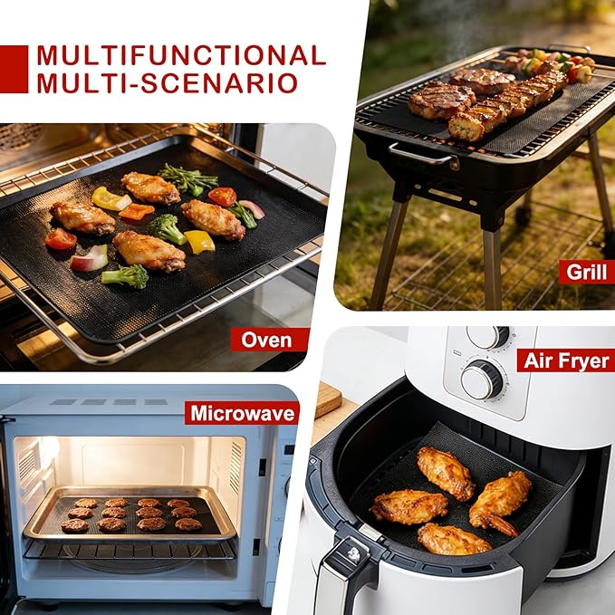 5pcs Teflon Air Fryer Liner for Gourmia GTF7460 Toaster Oven Air Fryer Combo, Reusable Nonstick Oven Mat, Heat Resistant Air Fryer Sheets, Compatible with Gourmia French Door Air Fryer Accessories