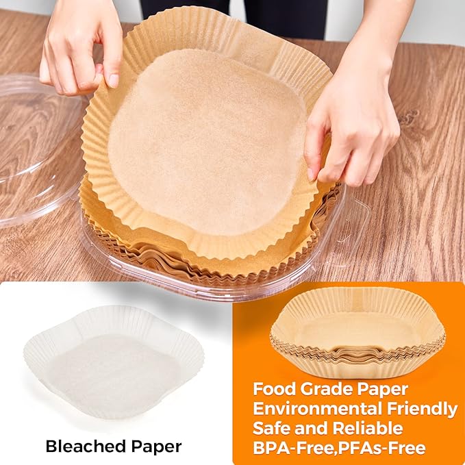 Air Fryer Paper Liners Disposable: 100PCS Non-Stick Air Fryer Parchment Paper, Food Grade Baking Sheets for Baking Roasting Microwave (6.5IN-Square)
