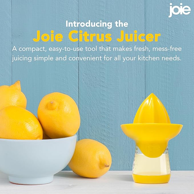 Joie Lemon and Lime Small Hand Juicer and Reamer, Built-In Measuring Cup, 1oz/30ml, Easy to Strain, Stores Leftover Juice, BPA-Free, Dishwasher Safe