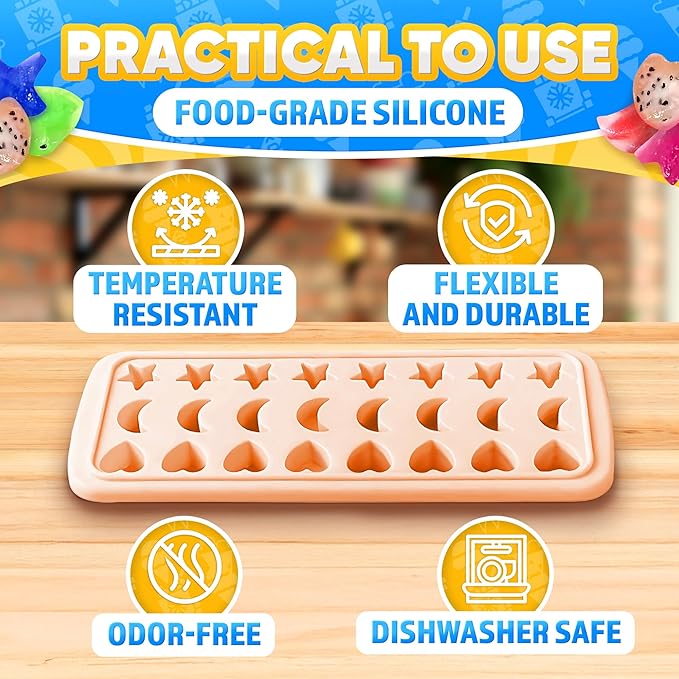 Mini Star Ice Cube Tray with Lid – Stars, Moons & Hearts that Just Pop Right Out – 24 Cavities Cute Ice Cube Tray, Flexible Silicone, Easy Release | Reusable Molds for Cocktails, Parties & Desserts