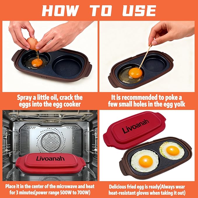 Microwave Egg Cooker for 2 Eggs - Microwave Egg Poacher & Fryer for Breakfast Sandwiches, Quick Breakfast Maker, Nonstick, Dishwasher Safe, BPA-Free, Portable for Home, Travel & RV (Red)