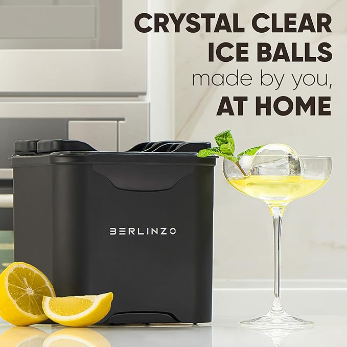 Berlinzo Premium Clear Ice Ball Maker Mold - 4 Large 2.4" Crystal Clear Ice Balls for Whiskey, Cocktails & Bourbon - Easy-to-Remove Mold for Ice Spheres - XL Storage Bag Included (Non-Electric)