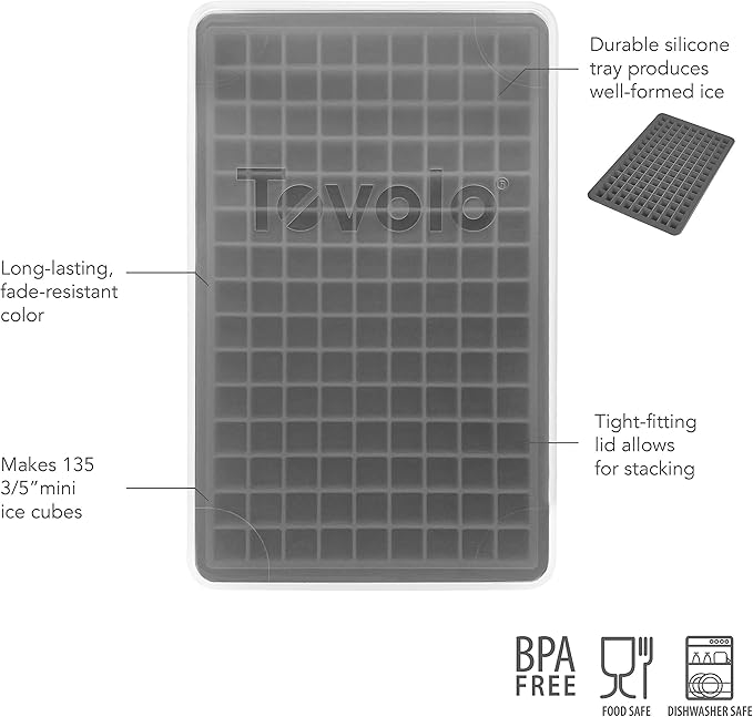 Tovolo Mini Ice Cube Tray with Lid Small Tiny Ice Maker for Freezer, Silicone Mini Ice Cube Tray Small Square Nugget Ice Makes 135 Tiny Cubes BPA Free Stackable Dishwasher Safe Charcoal Gray Trays