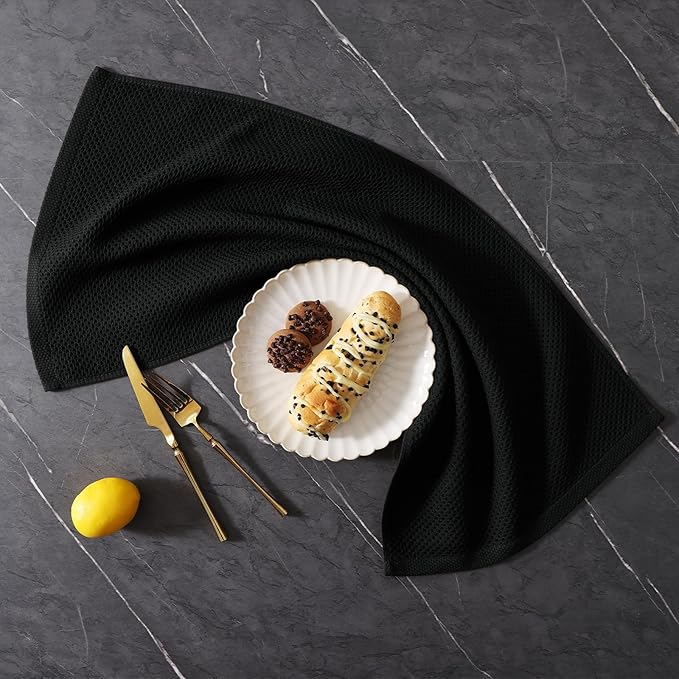 Homaxy 100% Cotton Kitchen Towels and Dishcloths Set, 12 x 12 Inches and 13 x 28 Inches, Set of 10 Bulk Kitchen Towels Set, Ultra Soft Absorbent Dish Cloths for Washing Dishes, Black