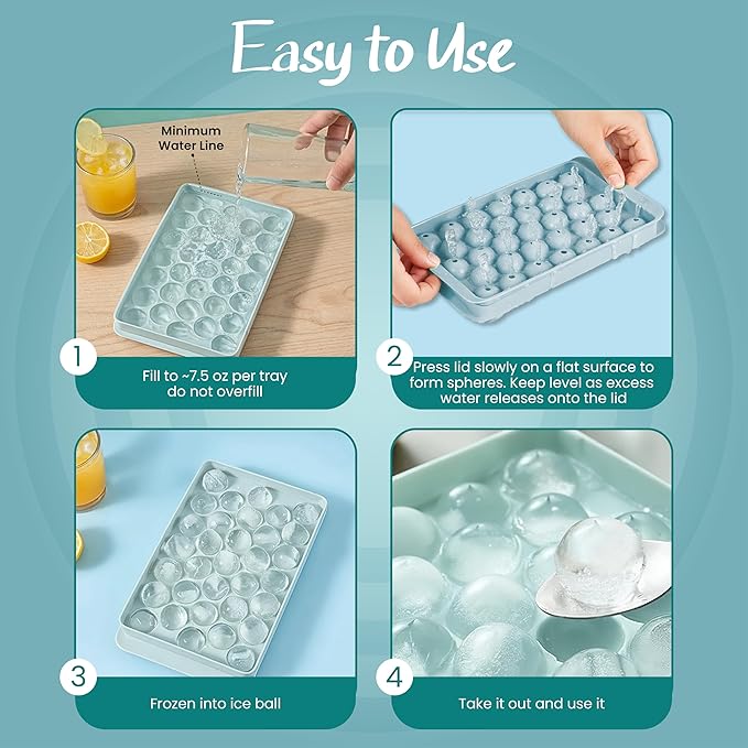 2 Pack Round Ice Cube Trays - 0.8" 66PCS Tiny Sphere Ice Ball Maker Molds, BPA-Free Plastic Stackable Circle Ice Cube Tray for Freezer with Lid, Mini Sphere Ice Mold for Cocktail/Whiskey/Coffee/Drinks