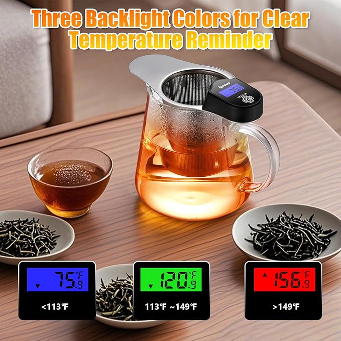 IPOW Stainless Steel Tea Infuser, Metal Loose Leaf Tea Steeper, Reusable Tea Strainer for Loose Tea, Upgrade Digital Thermometer Display, Specially Suit for Older Use, Tea Brewing No Longer By Feeling