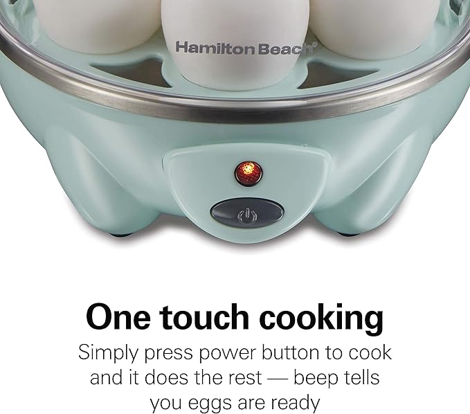 Hamilton Beach 3-in-1 Electric Egg Cooker for Hard Boiled Eggs, Poacher Eggs, Omelet Maker & Vegetable Steamer, Holds 7, Mint (25504) (Pack of 2)