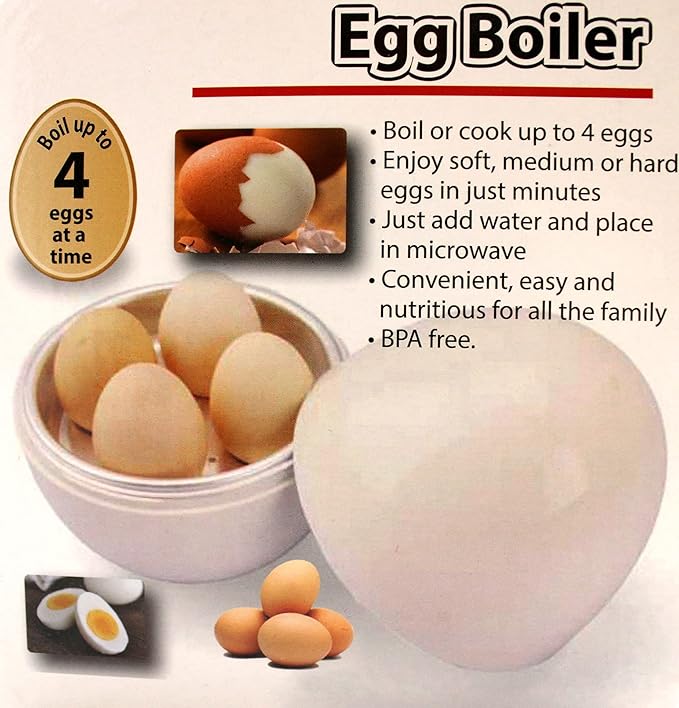 Microwave Egg Boiler Cooker Hard or Soft Boiled Eggs BPA Free Cook Up To 4 Eggs In Minutes Food-Grade White