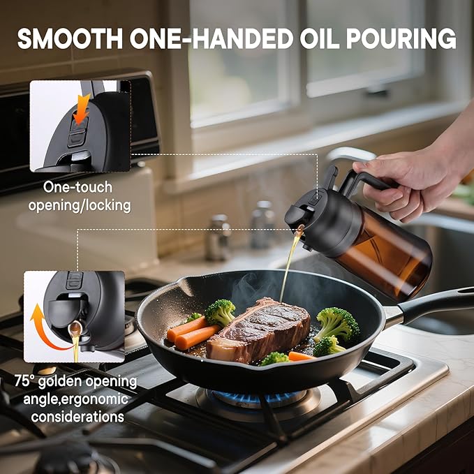 16oz/470ml Olive Oil Sprayer for Cooking, 2 in 1 Oil Dispenser Bottle Spray and Pour with Stickers, Premium Dark Brown Glass Oil Bottle for Air Fryer and Salad