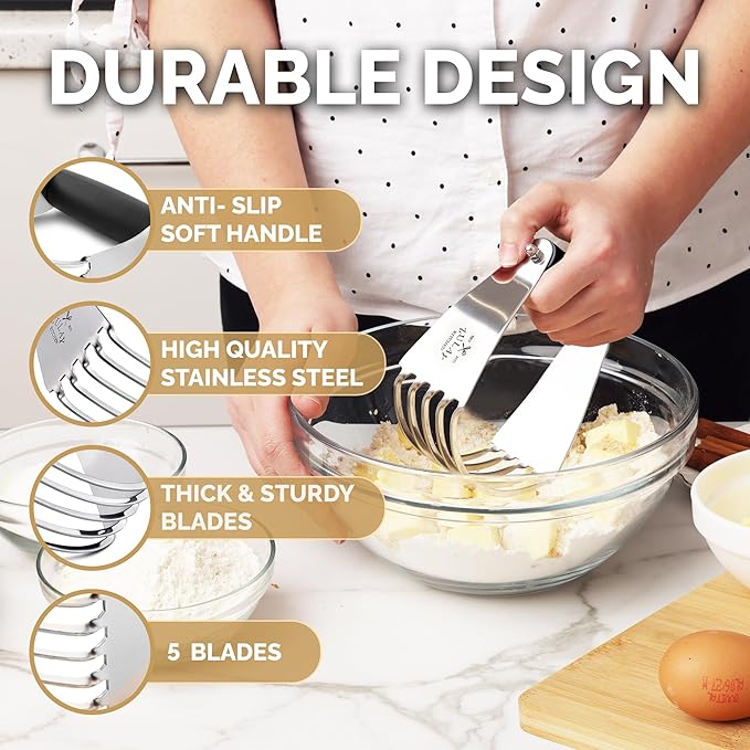 Zulay Kitchen Large 4-Inch Dough Blender Top Professional - Stainless Steel Pastry Cutter, Heavy Duty Dough Cutter With Blades, Pastry Blender And Butter Cutter - Pastry Cutter For Baking (Black)