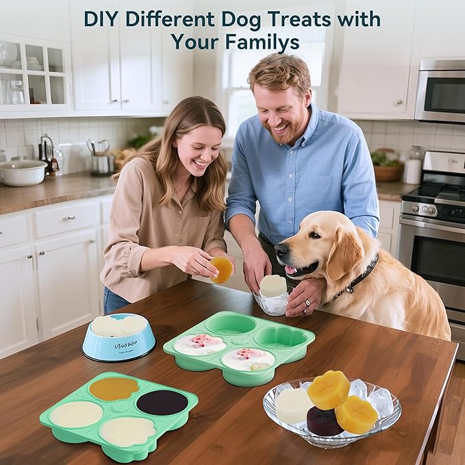 UPSKY 2PCS Dogs Treat Molds, Silicone Dog Treat Ice Cube Trays for Freezer, Reusable Ice Molds for Frozen Treats, Fits Most Dog Water Bowls, for Peanut Butter, Yogurt, Fruit, Broth & More