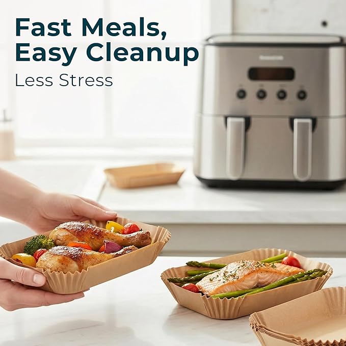 Cathy Yoder's Large Rectangle Air Fryer Liners, 250 PCS 8.7 inch Air Fryer Liners Disposable Rectangular, 8-12 QT Easy Cleanup Rectangular-Shape AirFryer Liner Parchment Paper for Cooking & Baking