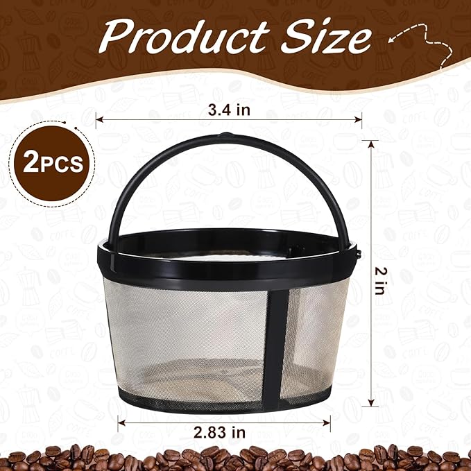 2Pcs Reusable Coffee Filters, 4-5 Cup Nylon Mesh Coffee Filter Basket with Handle Reusable Coffee Pot Filters Compatible with Makers and Brewers