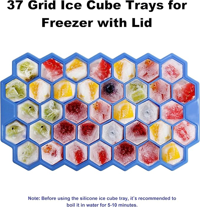 Ice Cube Trays for Freezer with Lid-37 Grid Silicone Ice Cube Tray with Lid for Small Ice Cube Molds,Easy-Release Reusable Ice Cube in Ice Bucket for Iced Coffee Cup