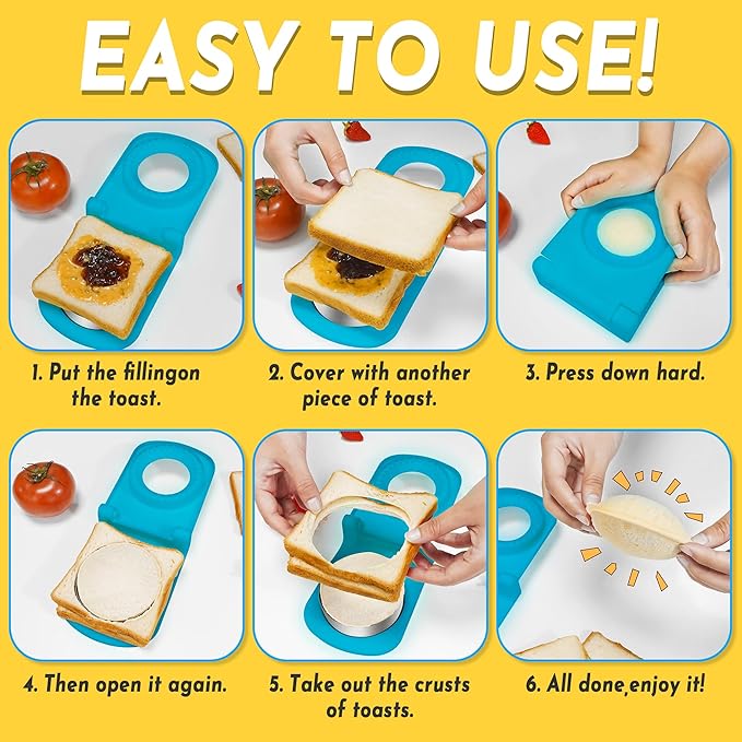 HiYZ Sandwich Cutter and Sealer - Stainless Steel Decruster Sandwich Maker - Peanut Butter and Jelly Crustless Sandwich Bread Pancake Maker Cookie Cutter for Kids Children Boys Girls