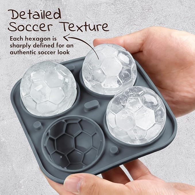 2 Pack Soccer Ice Cube Molds - Large 2.3" Silicone Soccer Ball Ice Mold for Game Day Parties (Black/Gray)