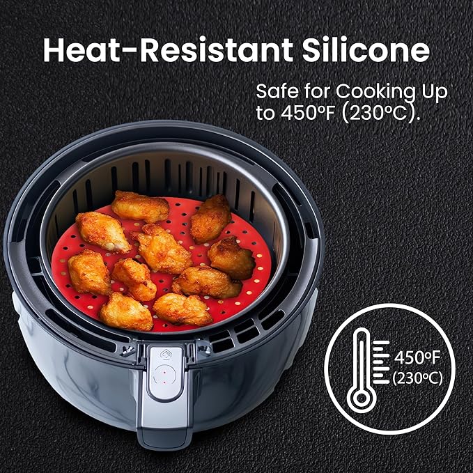 Reusable Air Fryer Liners 3 Pack for 5-7QT Fryers - 8" Round Silicone Air Fryer Liners - Easy to Clean Air Fryer Accessories - Non-Stick Parchment Paper Replacement