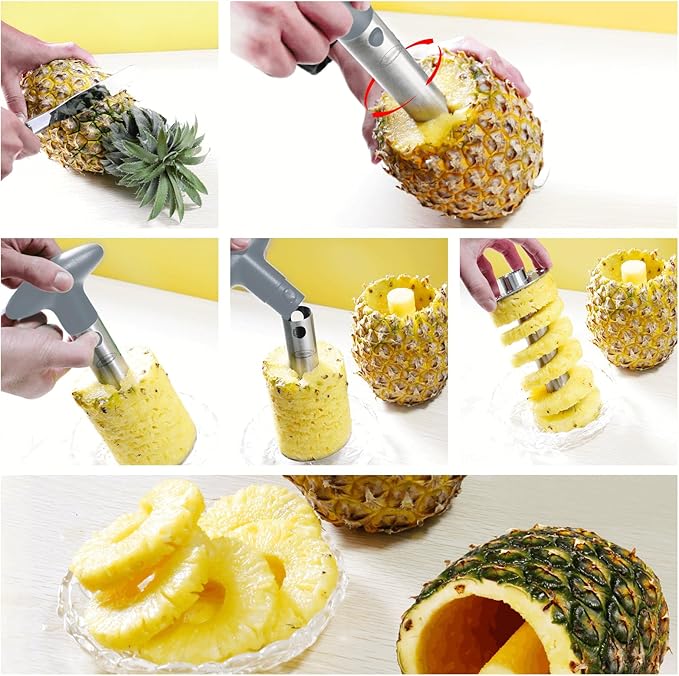Pineapple Corer, [Upgraded, Reinforced, Thicker Blade] Newness Premium Pineapple Corer Remover, Stainless Steel Pineapple Core Remover Kitchen Tool with Sharp Blade for Diced Fruit Rings, Gray