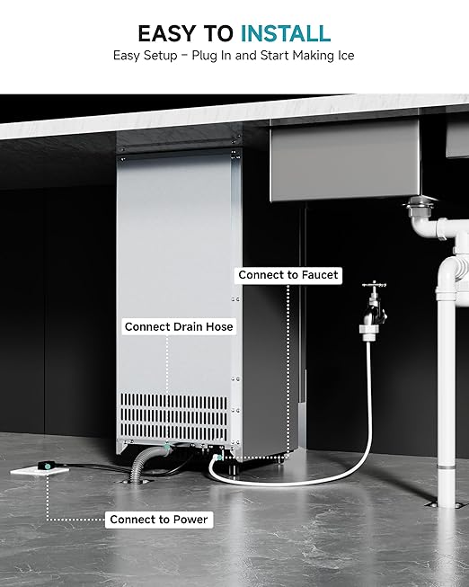 EUHOMY Under Counter Nugget Ice Maker Machine, 70Lbs/Day, Bulit-in Freestanding Ice Maker with Double Ice Baskets, Self-Cleaning & 24H Timer Ice Machine, for Home Use(Silver)
