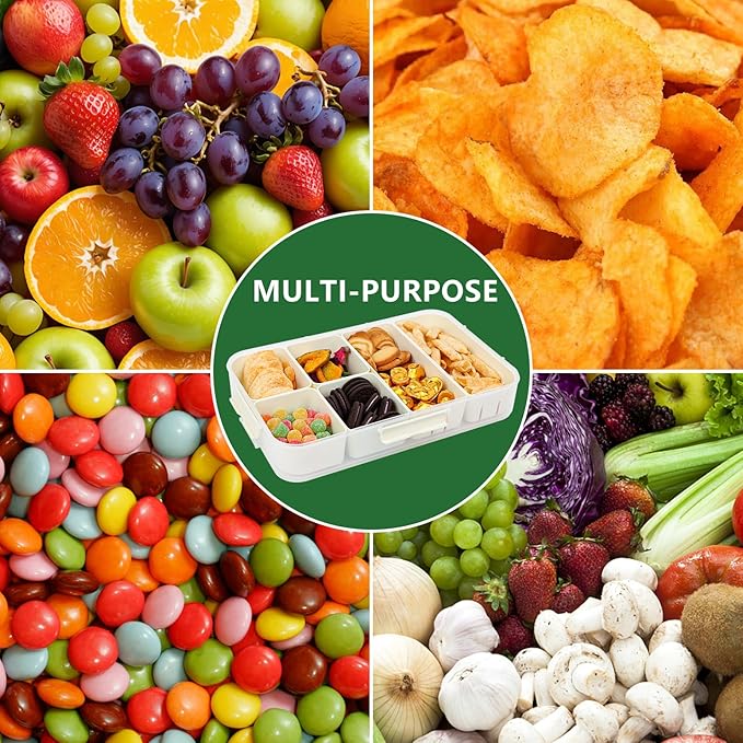 Snack Box Container, Dishwasher Safe Fruit Snackle Containers, 2 Pack Divided Serving Tray with Lid for Veggie, Candy, Snackle Charcuterie Boxes for Kids, Adults Travel, and Picnic