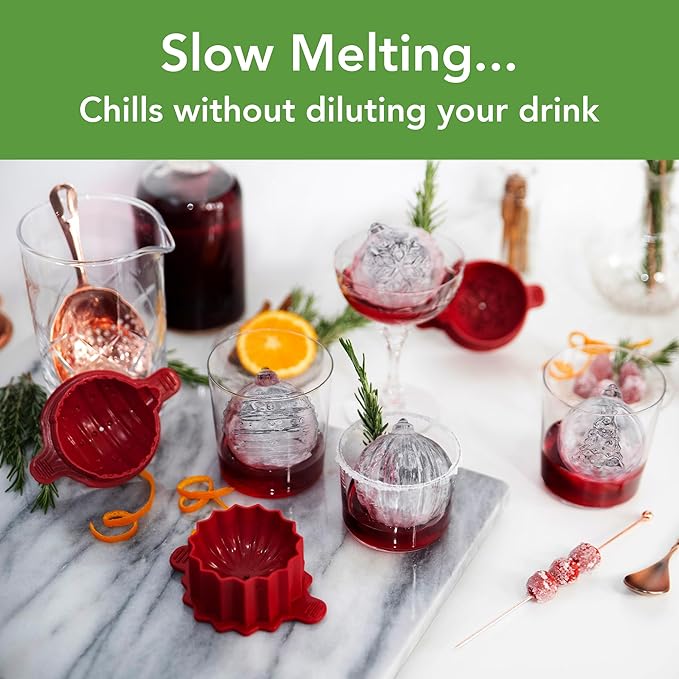 Tovolo Christmas Ornament Ice Cube Molds Set of 4 for Holiday Drinks and Cocktails, Silicone Ice Molds Christmas Tree Snowflake Shapes, BPA Free Dishwasher Safe, Christmas Gifts for Adults