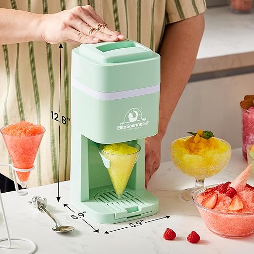 Elite Gourmet Snow Cone & Shaved Ice Maker, ESI2215M, Refreshing Slushies, Margaritas, Boba Drinks, Snow Cone & Holder and Ice Mold, Use Cubed & Bagged Ice, Stainless Steel Shaving Blade, Mint