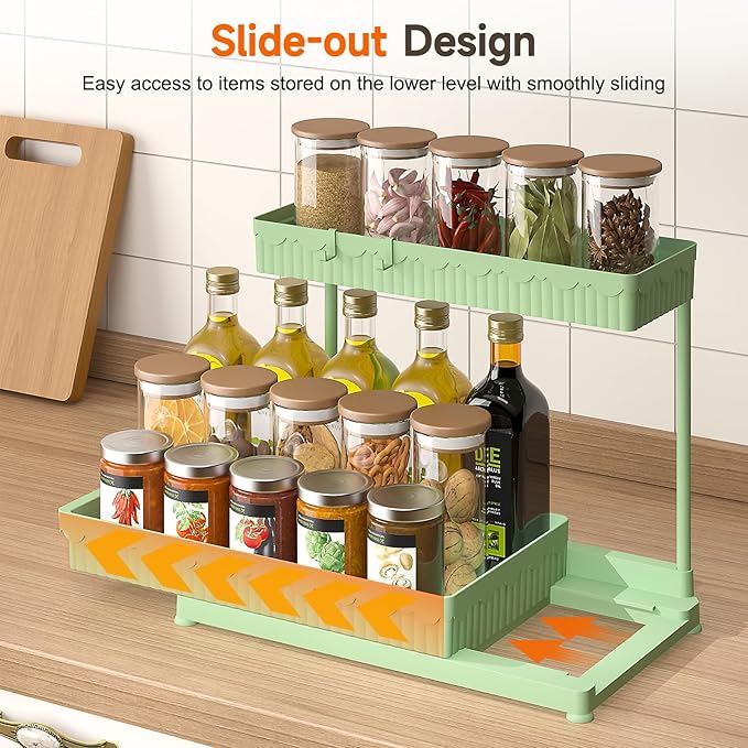 Sevenblue 3 Pack Multi-Purpose Under Sink Organizers and Storage, 2026 L-Shaped Pull Out Cabinet Organizer for Bathroom & Kitchen, Under Cabinet Organizer with Hooks Hanging Cup (Green, 14.85 inch)