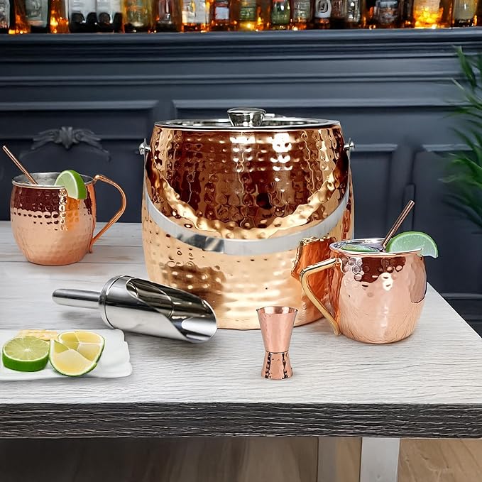 BREKX 3QT Insulated Ice Bucket for Parties with Lid and Scoop- Sweat-Free One Bottle Wine Chiller/Champagne Bucket or Ice Bucket for Cocktail Bar, Leak Proof & Easy to Clean, Rose Gold