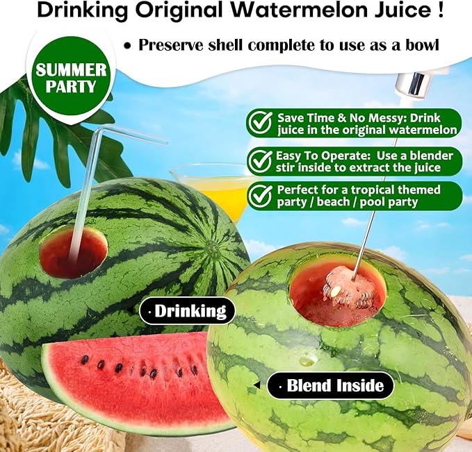Stainless Steel Watermelon Cutter - Easy To Juice- Watermelon Puncher with Round-Shape Slice - Creative Melon Opener - Making Juicing Accessories