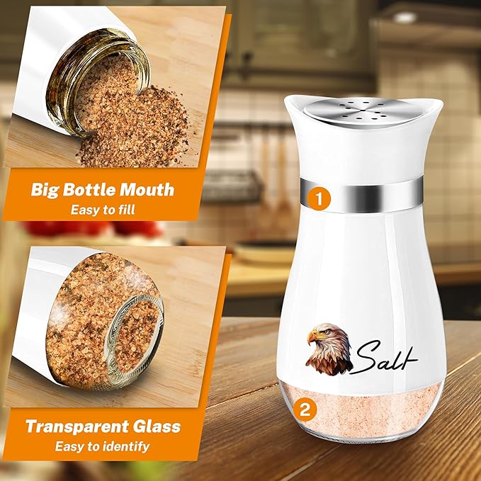 Salt and Pepper Shakers Set,4 oz Glass Bottom Salt Pepper Shaker with Stainless Steel Lid,4th of July Decorations for Kitchen Home Refillable Design