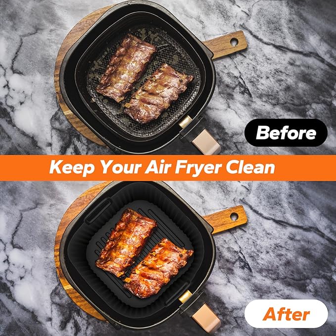SelfTek 2 Pack Silicone Air Fryer Liners for Ninja Crispi Pro AS101CY - 2 Silicone Liners for 6 QT & 2.5 QT Glass Container, Easy Clean Air Fryer Basket Liners, Reusable Air Fryer Replacement Parts