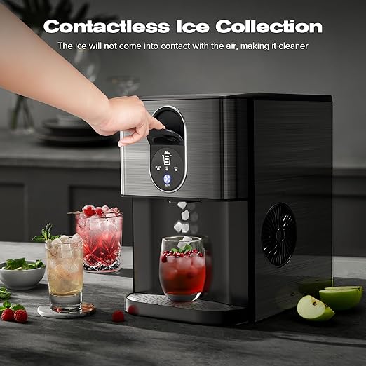 Kismile Countertop Nugget Ice Maker, 44lbs/24H Soft Chewable Pebble Ice Machine with Self-Cleaning and One-Click Operation, Compact Pellet Ice Maker for Home & Kitchen (Black)