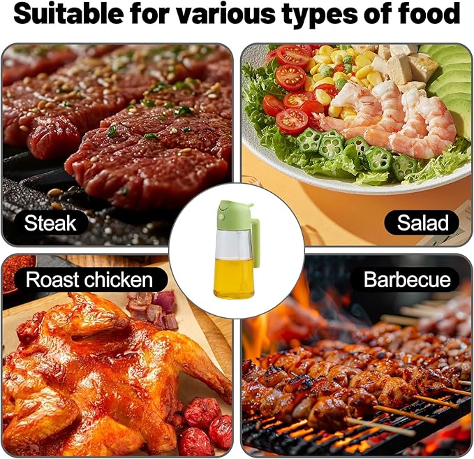 2 In 1 Oil Dispenser And Oil Sprayer, 16 Oz/470 Ml Oil Dispenser For Kitchen Spray, With Fine Mist Nozzle, Suitable For Cooking, Air Fryer, Salad, Grilling(green)