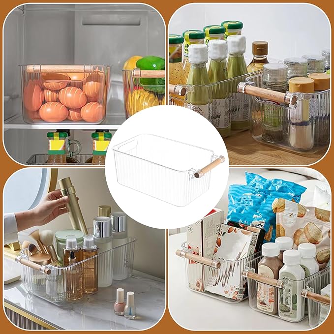 4 Piece Ice Bin and 2 Flexible Scoop Set Plastic Freezer Ice Bin with Handle Clear Storage Bucket for Container with Bucket Scoop Kitchen Fridge